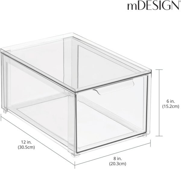 mDesign Plastic Closet Organizer Bin w/Pull Out Drawer - Stackable Storage for Closet - Organization for Shoes, Clothes, Bags, Totes, Small Linens, and More - Lumiere Collection - 4 Pack - Clear - Image 5