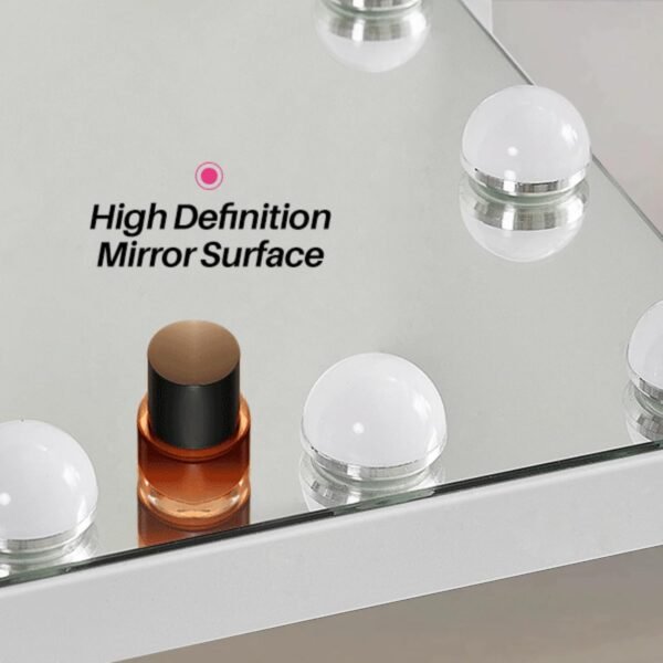 Hollywood Vanity Mirror with 15 LED Bulbs, Makeup Mirror with 10X Detachable Magnification - 360° Rotation Vanity Mirror with Dimmable and 3 Color Temperature Adjustable Lights, White, 22 x 19" - Image 8