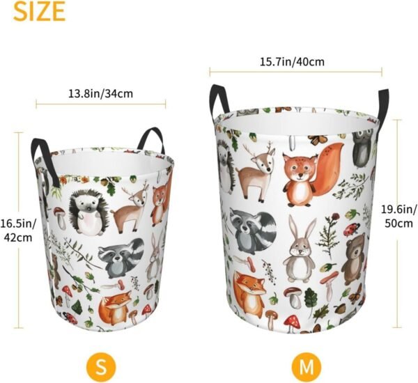 Cute Woodland Animals Laundry Hamper with Durable Handle Waterproof Collapsible Laundry Basket Circular Dirty Clothes Storage Basket for Bedroom Bathroom and Nursery - Image 5