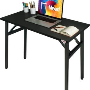 Need Folding Desk – 31 1/2″ No Assembly Foldable Small Computer Table,Sturdy and Heavy Duty Writing Desk for Small Spaces, Black&Black Frame