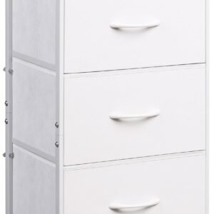 WLIVE Nightstand with 3 Drawers, Fabric Dresser, Organizer Unit, Storage Dresser for Bedroom, Hallway, Entryway, Closets, Sturdy Steel Frame, Wood Top, Easy Pull Handle, White