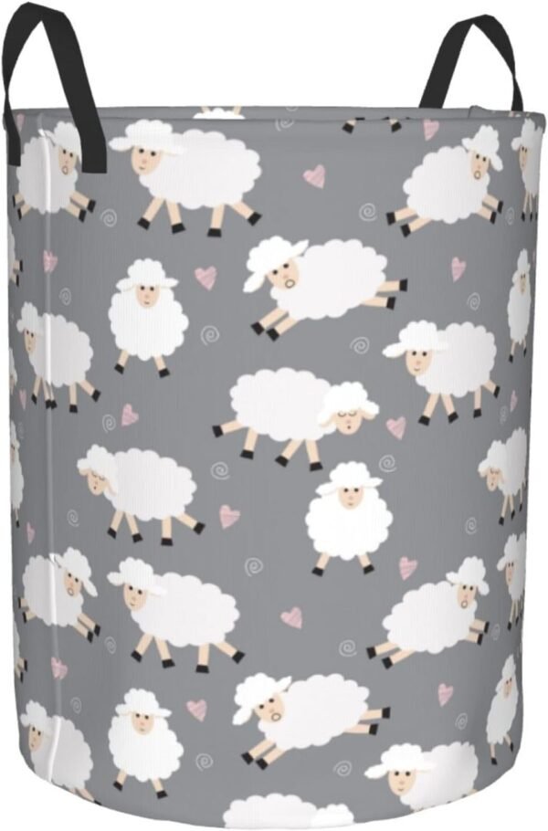 Cute Sheep (Gray) Round Laundry Hamper Storage Basket Toys Clothes Organizer Bin For Home Bathroom Bedroom Dorm Nursery, 62l - Image 8