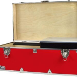 C&N Footlockers – Full-Size Happy Camper Trunk w/Tray – #1 Summer Camp Trunk – Made in the USA – Steel Footlocker with Lid Stay – 32 x 18 x 13.5 Inches (Red)