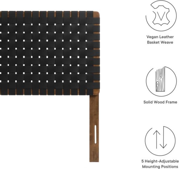 Modway Sparta Vegan Leather Weave Twin Headboard in Walnut Black Faux Leather Twin Headboard Only, Height Adjustable Headboard, Freestanding Headboard for Children's Bedroom or College Dorm - Image 3