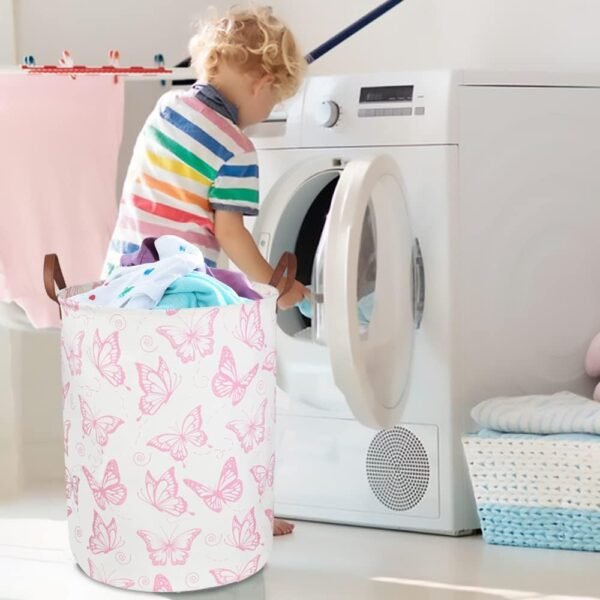 CLOCOR Pink Laundry Basket,Waterproof Nursery Hamper for Baby Girl ,Collapsible Storage Baskets for Girls Bedroom,Kids Toys Storage Bin,Room Decor,Gift Basket（Pink Butterfly - Image 4