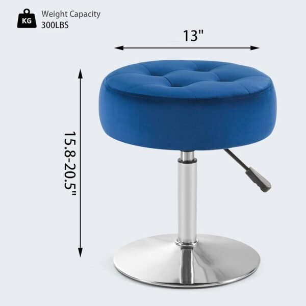 Blue Vanity Chair for Makeup Room Vanity Stool for Makeup Room Round Velvet Tufted Makeup Chair Vanity Stools for Bathroom Height Adjustable 360 Swivel - Image 3