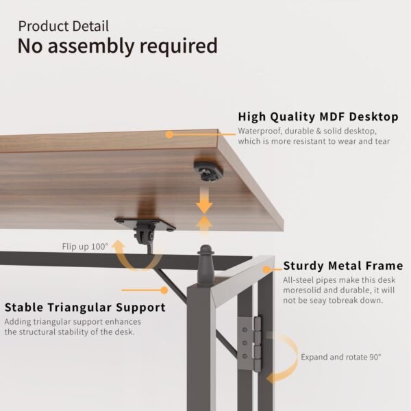 Folding Desk 40 Inch - Small Foldable Desk for Small Space Minimalist, Space Saving Collapsible Compact Desk Portable Table for Craft, Writing, Study and Work (No Assembly Required) - Image 8