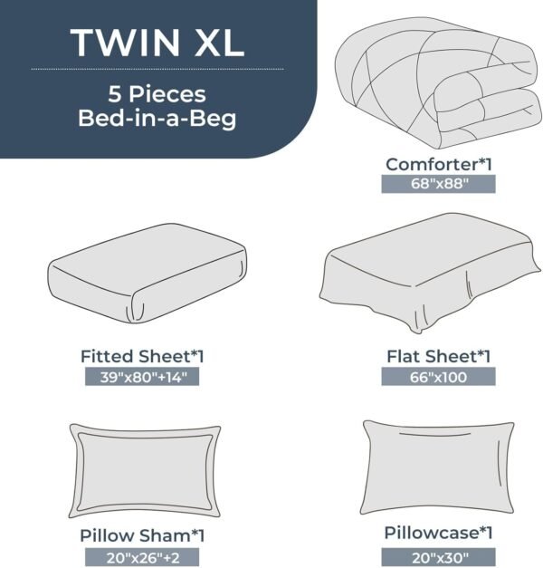 5 Pieces Twin XL Comforter Set, Dorm Bedding Sets, Back to School Bed in a Bag 5 PCS, Down Alternative Sets with Comforter, Flat Sheet, Fitted Sheet, Pillowcase & Pillow Sham, Burgundy Red & Black - Image 8