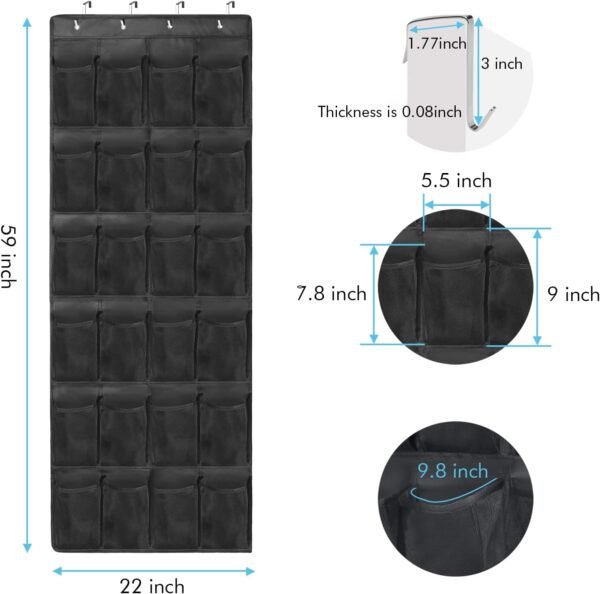 2 Pack Over The Door Shoes Organizers, Behind Door Shoes Hang Holder Rack with 48 Mesh Large Pockets, Clear Fabric Shoes Hanger Storage Organizer Bag for Bedroom,Pantry,Dorm,Black - Image 6