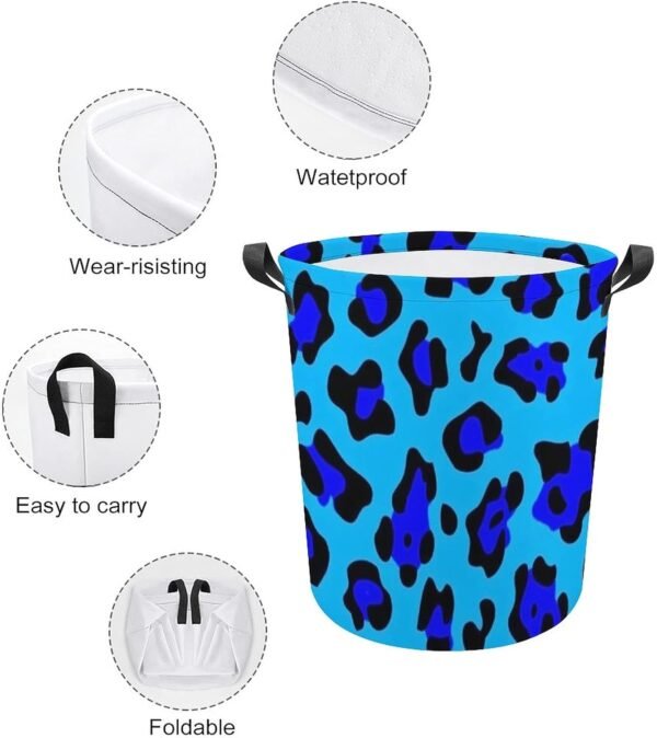 Laundry Hamper Storage Bins Collapsible Blue And Black Leopard Basket for Dirty Clothes Kids Nursery Decor Toys Organizer Bathroom Bedroom College Dorm - Image 4