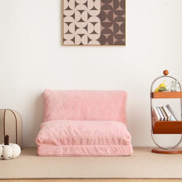 N&V Folding Matress Sofa Bean Bag Bed, Foam Filling Folding Matress Sofa, Includes Removable and Machine Washable Cover, Soft Premium Faux Fur (Small, Pink) - Image 3
