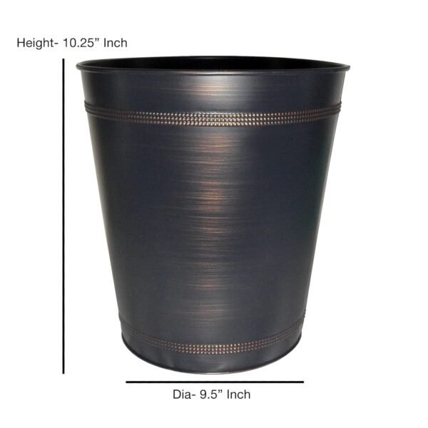 Small Round Metal Wastebasket- Beaded Recycle Trash Can 2.5 Gallon, Open top Garbage Container Bin for Bathrooms, Kitchen, Bedroom, Home Office - Durable Steel - Oil Rubbed Bronze Finish - Image 4