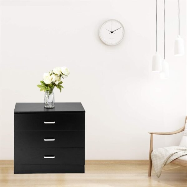 3 Drawer Nightstand, Black Night Stand for Bedroom, Modern 3 Drawer Dresser, Wood Bed Side Table/Night Stand with Drawers for Small Spaces, College Dorm, Kids' Room, Living Room 13" D X 26" W X 22" H - Image 4