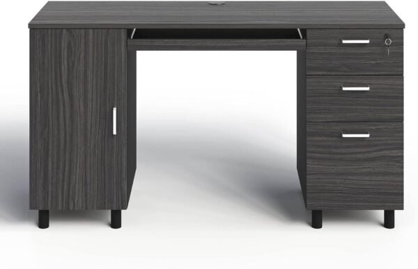 Modern Design By Crafts & comfort Venice Computer Desk - Office Desk with 3 Drawers & CPU Storage Cabinet - Laptop Workstation with Keyboard Tray & Cable Hole - Home & Office Supplies -Slate/Black - Image 7