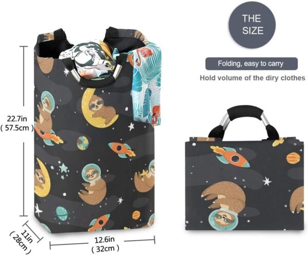 Qilmy Sloth Laundry Basket Collapsible Large Clothes Hamper Nursery Storage Bin with Handle for Bedroom, Bathroom, Dorm, Kids Room - Image 5