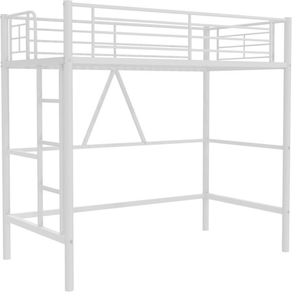 VECELO Metal Loft Bed Twin Size, Heavy Duty Bedframe with Removable Ladder and Safety Guardrail, Space-Saving, Noise Free, No Box Spring Needed, Off White - Image 7