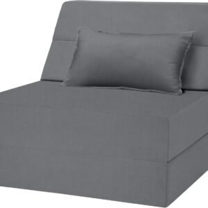5 in 1 Folding Sofa Bed, Single Size Convertible Sleeper Chair with Pillow, Memory Foam Futon Couch, Velvet Fabric Washable Mattress for Living Room, Dorm, Guest, Office, Apartment, Dark Gray