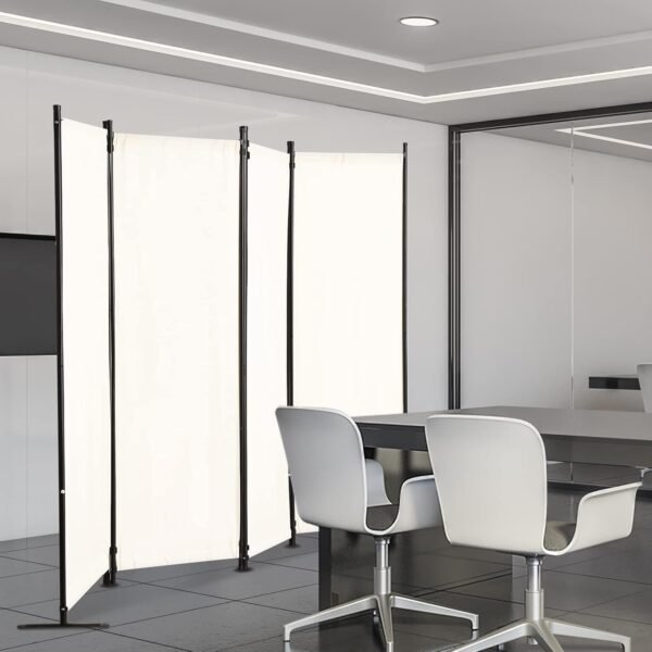 Room Dividers Folding Privacy Screens 4 Panel Partition Screen Steel Frame& Frabic Office Partition for Home Office Dorm Decor White - Image 3