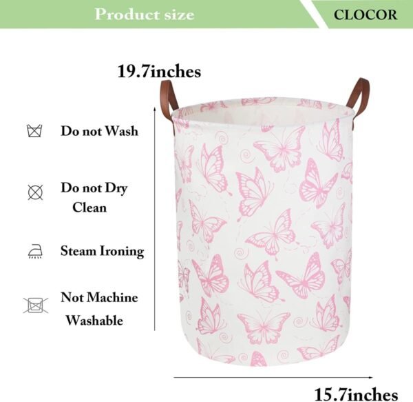 CLOCOR Pink Laundry Basket,Waterproof Nursery Hamper for Baby Girl ,Collapsible Storage Baskets for Girls Bedroom,Kids Toys Storage Bin,Room Decor,Gift Basket（Pink Butterfly - Image 5