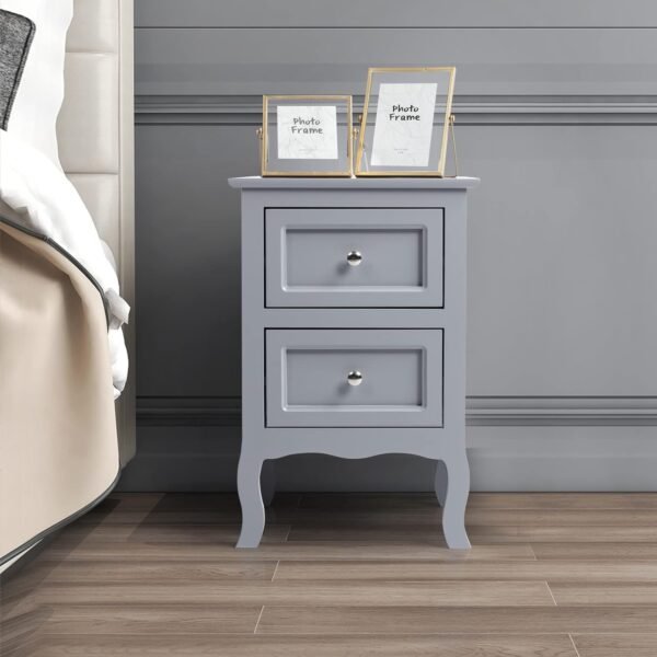 Nightstand Set of 2, End Table with 2 Drawers, Bed Side Table/Night Stand for Bedroom, Small Spaces, College Dorm, Kids’ Room, Living Room, Wood, 16W x 12D x 24H (2pcs Grey) - Image 5