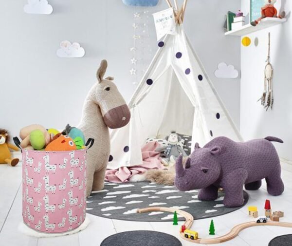 19.7" Round Canvas Large Clothes Basket Laundry Hamper with Handles,Waterproof Cotton Storage Organizer Perfect for Kids Boys Girls Toys Room, Bedroom, Nursery,Home,Gift Basket(alpaca) - Image 2
