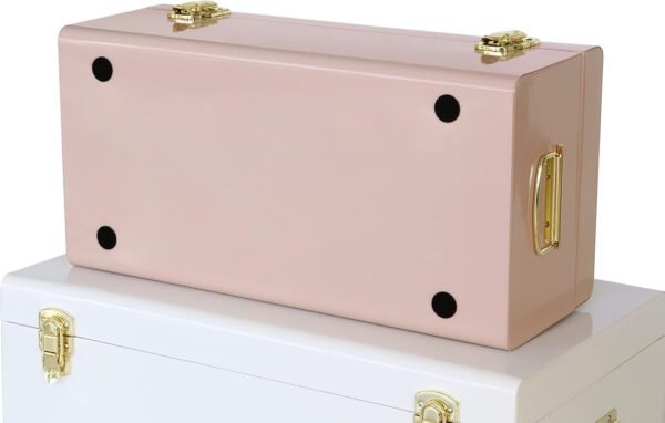 Vixdonos Metal Trunks College Dorm Steel Chests Decorative Storage Box Set of 2 Bedroom Organizer for Home Decor,23.7X14.2X9.5 Inches(Pink and White) - Image 3