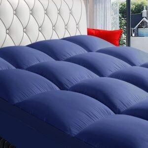COONP Twin XL Mattress Topper, Extra Thick Mattress Pad Cover, Cooling Pillowtop with 8-21 Inch Deep Pocket 3D Snow Down Alternative Fill(Navy Blue, Twin XL)