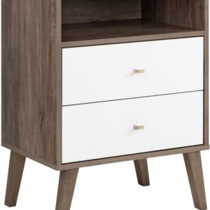 Prepac Milo 2-drawer Tall Nightstand with Open Shelf, Drifted Gray and White