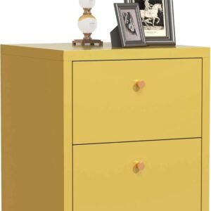 Nightstand 2 Drawer Dresser for Bedroom,Bedside Furniture, Night Stand, End Table Small Dresser with 2 Drawers, for Bedroom, Closet, Entryway, College Dorm Yellow Size: 23.62”H x 15.75”W x 14.17”D