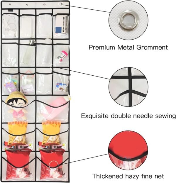 Extra Large Hanging Crystal Clear Over Door Shoe Organizers, Closet Shoe Organizer Shoe Rack Organizer Shoe Storage, 12+6Pockets, 4Hooks, white (59"x 21.6") - Image 6