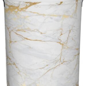 White Marble Round Laundry Hamper Marbling Texture Storage Basket Waterproof Coating Organizer Bin For Nursery Clothes Toys, 38L
