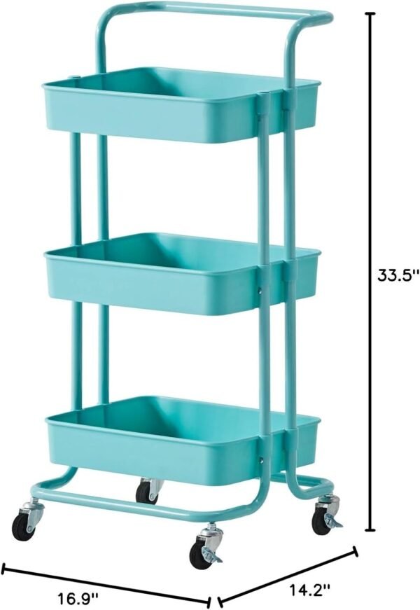TUKAILAi 3-Tier Rolling Storage Cart with Lockable Wheels and Ergonomic Handle, Slide Out Utility Shelving Unit Organizer Serving Trolley Clearing for Kitchen Bathroom Laundry Bedroom (Blue) - Image 8