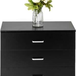 3 Drawer Nightstand, Black Night Stand for Bedroom, Modern 3 Drawer Dresser, Wood Bed Side Table/Night Stand with Drawers for Small Spaces, College Dorm, Kids’ Room, Living Room 13″ D X 26″ W X 22″ H
