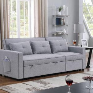 80” L-Shape Convertible Sleeper Sectional Sofa with Pull-Out Recliner and Bed, Side Pocket, Linen Corner 3 Person Couch for Home Furniture, Living Room, Apartment, Dorm, Light Grey