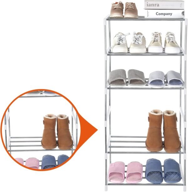 Small Shoe Rack, Narrow Stackable Shoe Shelf Organizer for Entryway, Doorway and Bedroom Closet (3-Tier, White) - Image 4