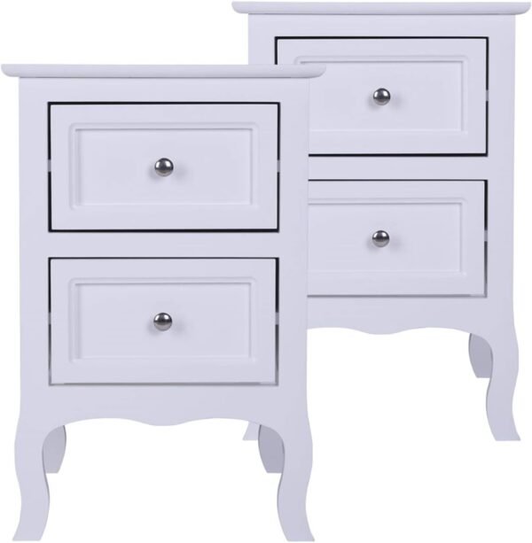 Nightstand with 2 Drawers, Country Style Night Stands for Bedrooms, Bed Side Table Cabinet/Night Stand for Small Spaces, College Dorm, Kids’ Room, Living Room (White, 2-Pack) - Image 4