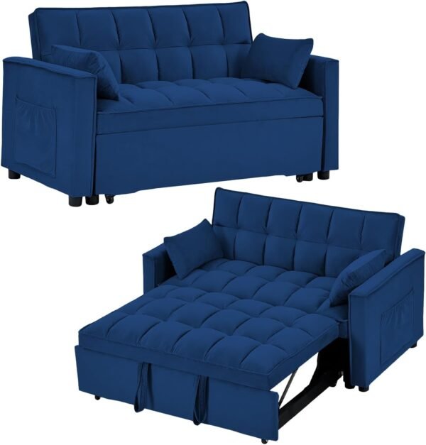 Sleeper Sofa Bed,3 in 1 Convertible Futon Sofa Couch Pull Out Bed,Love Seat Lounge Sofa with RecliningBackrest,Furniture Sleeper Chair for Living Room (Blue) - Image 7