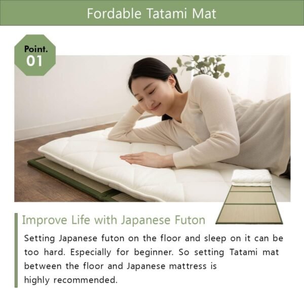 EMOOR Japanese Futon Mattress CLASSE and Foldable Tatami Mat Set, Queen, Floor Sleeping Mat Sikibuton Igusa Natural - Image 5