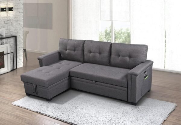 Lilola Home Ashlyn Dark Gray Reversible Sleeper Sectional Sofa with Storage Chaise, USB Charging Ports and Pocket - Image 2