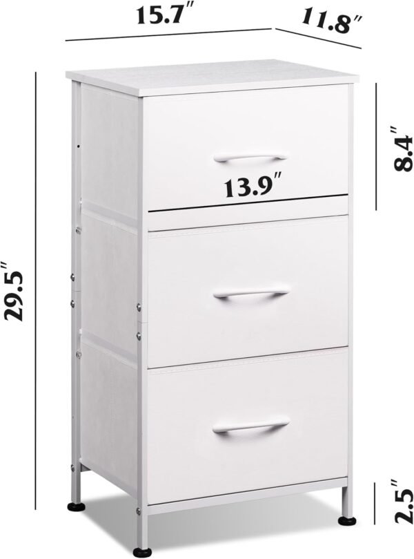WLIVE Nightstand with 3 Drawers, Fabric Dresser, Organizer Unit, Storage Dresser for Bedroom, Hallway, Entryway, Closets, Sturdy Steel Frame, Wood Top, Easy Pull Handle, White - Image 3