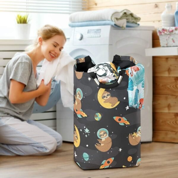 Qilmy Sloth Laundry Basket Collapsible Large Clothes Hamper Nursery Storage Bin with Handle for Bedroom, Bathroom, Dorm, Kids Room - Image 6