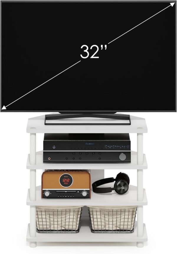 Furinno Econ Easy Assembly 4-Tier Petite TV Stand, White/White - Image 6