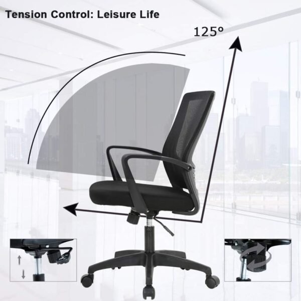 Ergonomic Office Chair Cheap Desk Chair Mesh Computer Chair with Lumbar Support Arms Modern Cute Swivel Rolling Task Mid Back Executive Chair for Women Men Adults Girls,Black - Image 5