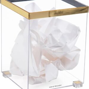 Mind Reader Trash Can, Wastebasket, Bin, Wastepaper Basket, Clear, Office, Bathroom, 8″ L x 8″ W x 10.5″ H, Clear and Gold