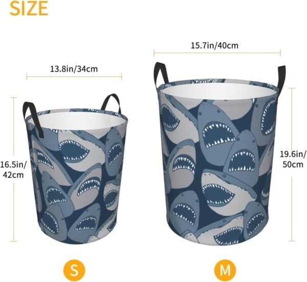 Sea Animal Sharks Round Laundry Hamper Storage Basket Toys Clothes Organizer Bin For Home Bathroom Bedroom Dorm Nursery, 38l - Image 4