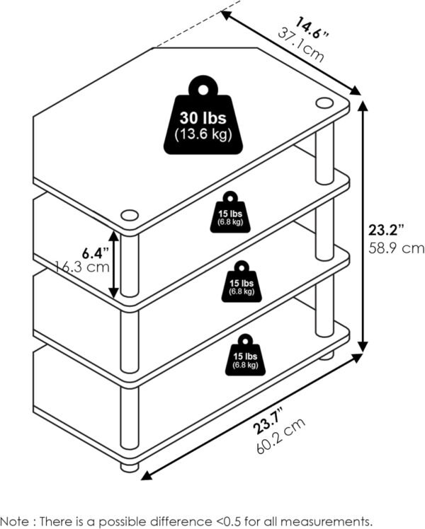 Furinno Econ Easy Assembly 4-Tier Petite TV Stand, White/White - Image 3