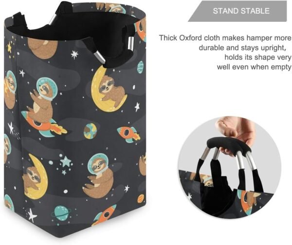Qilmy Sloth Laundry Basket Collapsible Large Clothes Hamper Nursery Storage Bin with Handle for Bedroom, Bathroom, Dorm, Kids Room - Image 3