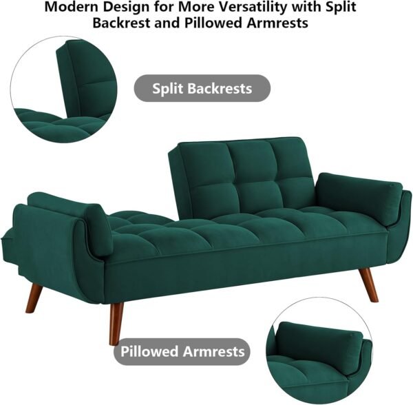 Setawix Linen Futon Sofa Couch,Convertible Sleeper Sofa Bed for Living Room Small Spaces,Tufted Futons with Split Back,Modern Guest Sofa Bed Twin Sleeper with Pillow Arms (Linen Green) - Image 4