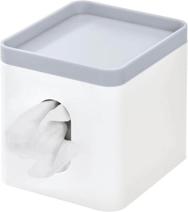 iDesign Cade Facial Tissue Cover, Boutique Box Bathroom Holder for Vanity, Countertops, Desk, Office, Dorm-Matte White/Gray - Image 5