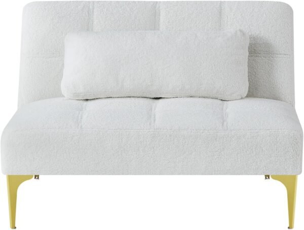 Convertible Sofa Bed Couch, Futon Sleeper Sofa with Gold Metal Legs, Teddy Fabric Loveseat with Adjustable Back for Living Room, Bedroom, Small Space - Image 4